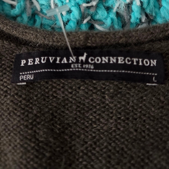 Peruvian Connection Green Alpaca V Neck Sweater Size L - Picture 3 of 4